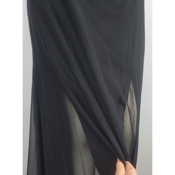 VTG Tadashi Black Maxi Tulle Evening Formal Mesh Overlay skirt 2 Slits Sheer 6 - Picture 11 of 12